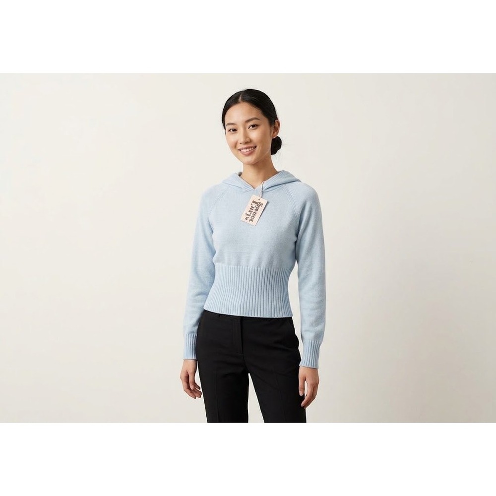 Sweet Envy Knit Hoodie Women Large Blue NWT Ribbed Pullover Sweater Soft